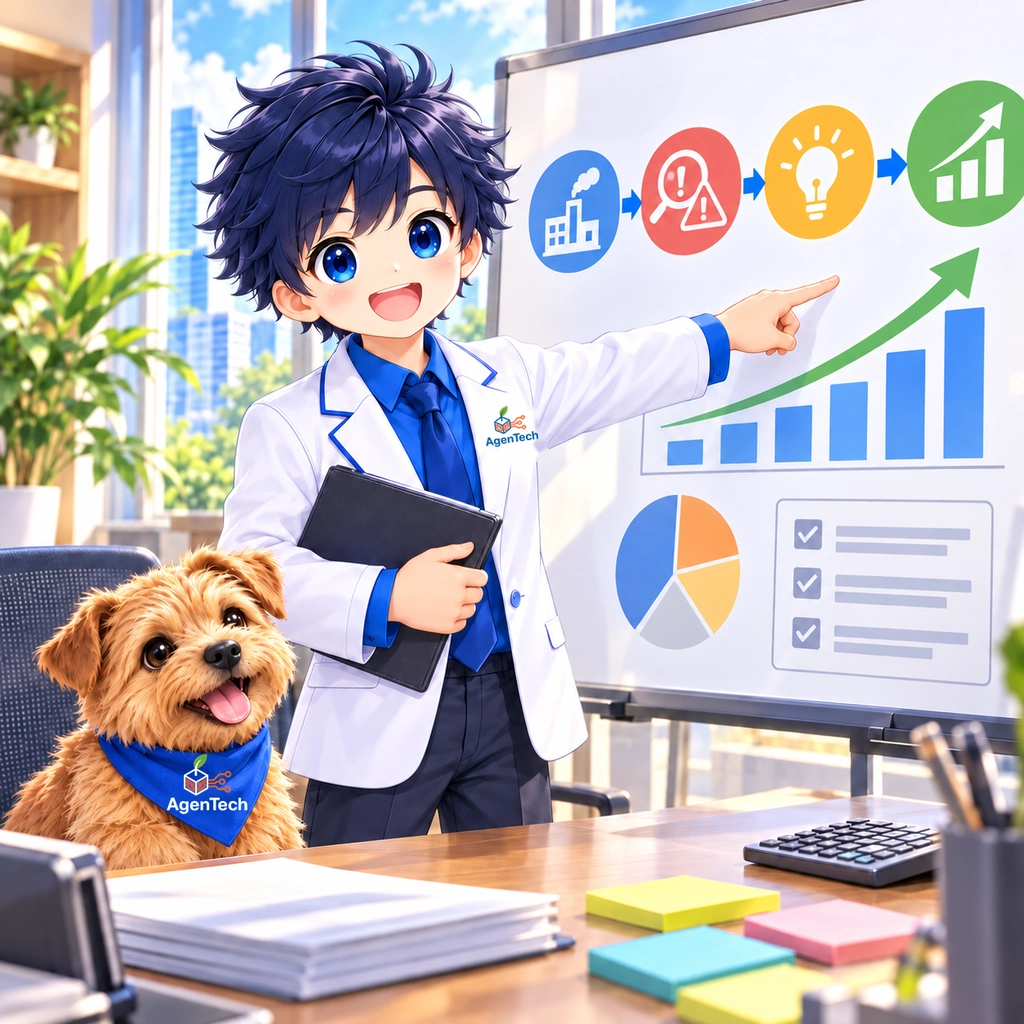 Agenが経営・事業の未来を考えて提案する姿。Philiaも寄り添うイラスト