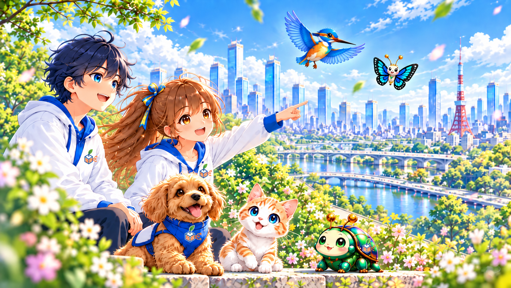 AgenTechの東京と緑豊かな未来のビジュアル